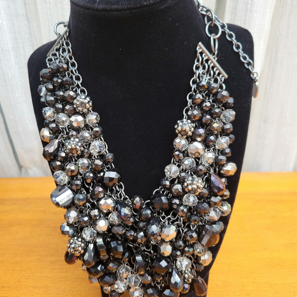 Black And Silver Multi-Strand Statement Necklace - image 1